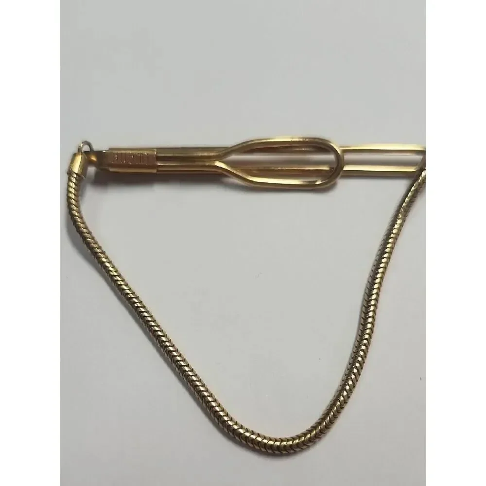 Swank Gold Tone Tie Bar with Chain